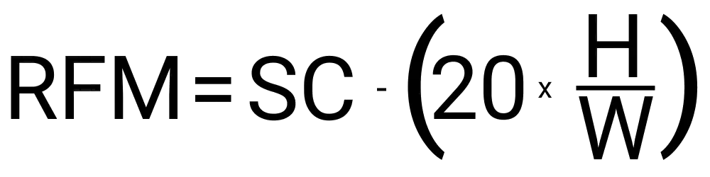 An image of the formula used to calculate the relative fat mass of a person.